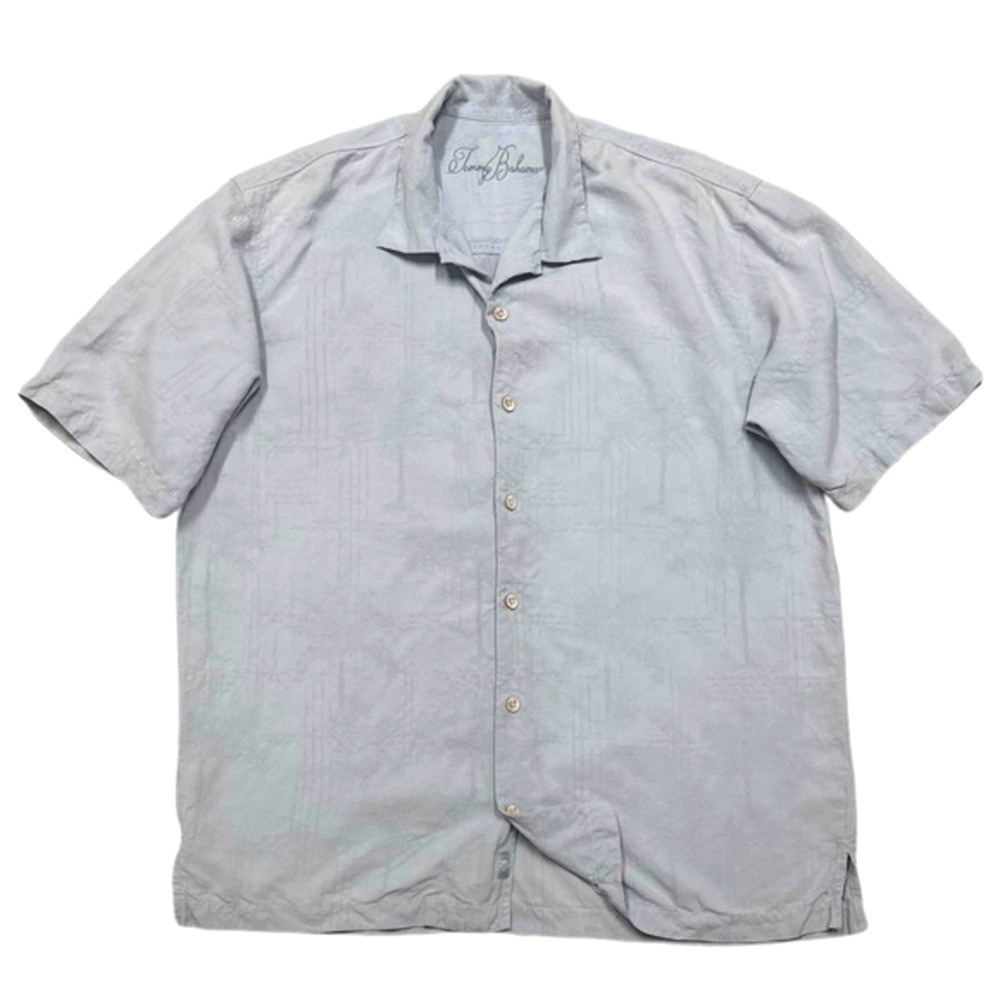 Tommy Bahama Blue Silk Palm Jacquard Short Sleeve Camp Shirt Sz L